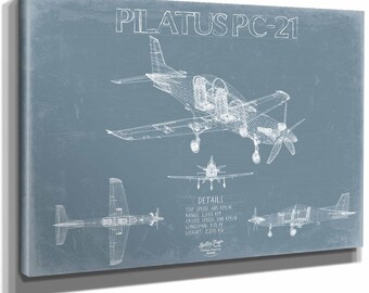 Pilatus PC-21 Aircraft Blueprint Wall Art - Original Aviation Plane Print