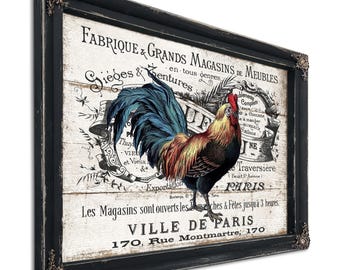 French Rooster Kitchen Print: Rustic Farmhouse Wall Art