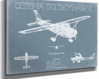 Cessna 172 Skyhawk Aircraft Blueprint Wall Art - Original Airplane Print