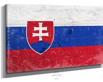 Slovakia Flag Wall Art - Vintage Slovakia Flag Sign Weathered Wood Style on Canvas