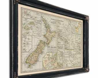 Framed Islands Of The Pacific Ocean Vintage Map - Ornate Embellishment Frame with Print