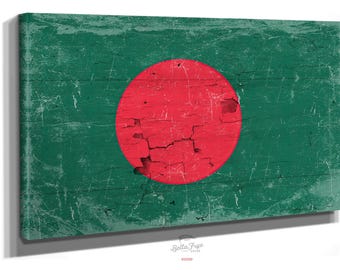 Vintage Bangladesh Flag Canvas Art: Distressed Wood Style