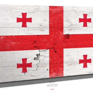 Georgia Flag Wall Art - Vintage Georgia Flag Sign Weathered Wood Style on Canvas