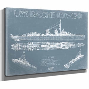 USS Bache (DD-470) Blueprint Wall Art - Original Destroyer Print