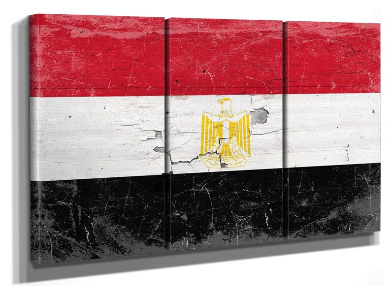Vintage Egypt Flag Canvas Art: Distressed Wood Style image 2