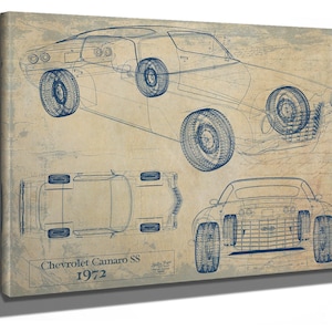 Vintage 1972 Camaro SS Car Art - Gifts for Guys - Original Vehicle Print