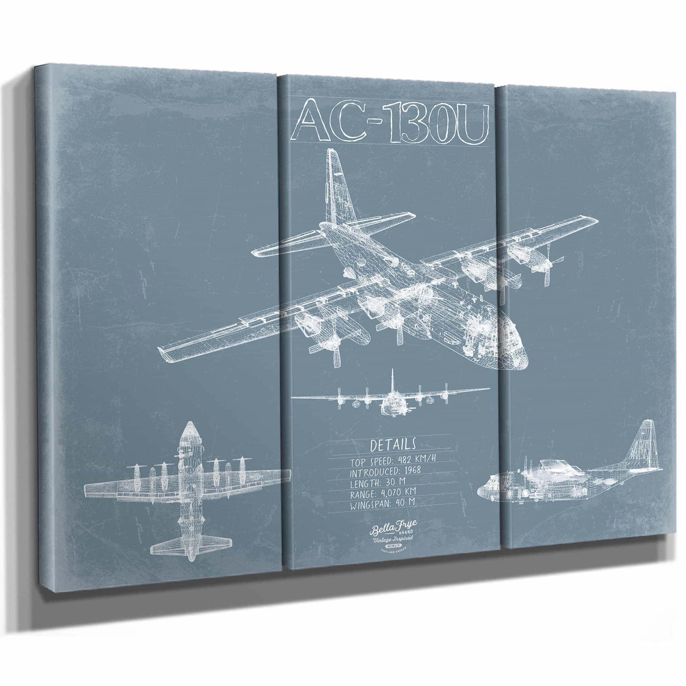 Lockheed AC-130U Spooky Blueprint Wall Art - Original Aviation