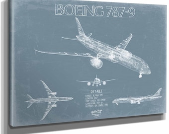 Boeing 787-9 Aircraft Blueprint Wall Art - Original Aviation Plane Print