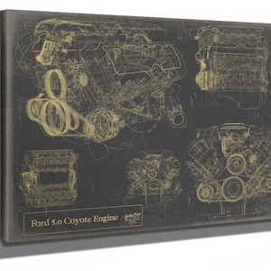Vintage Ford 5.0 Coyote Engine Print,  Original Blueprint Canvas