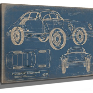 Old Coupe Car Blueprint Auto Car Gifts For Him - Original Mancave Art