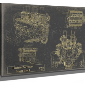 Vintage Engine Chevy Small Block Print,  Original Blueprint Canvas