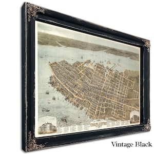 Charleston, South Carolina Vintage Map Wall Art - Bird&#39;s Eye View City Canvas Art