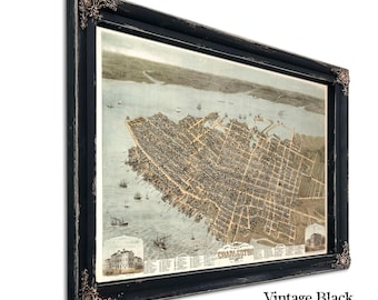 Charleston, South Carolina Vintage Map Wall Art - Bird&#39;s Eye View City Canvas Art