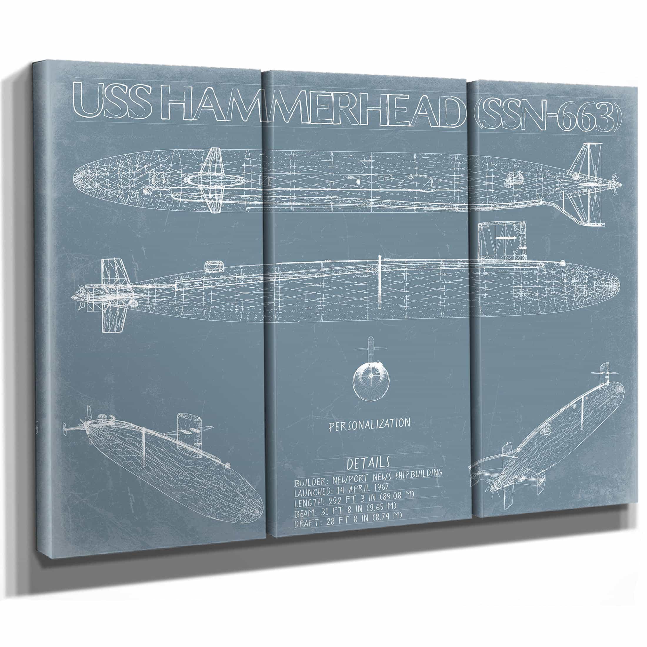 USS Hammerhead (SSN-663) Blueprint Wall Art - Original Nuclear