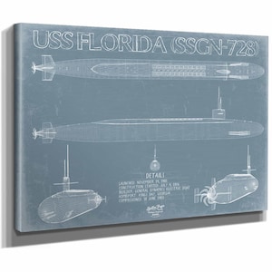USS Florida (SSGN-728) Blueprint Wall Art - Original Submarine Print