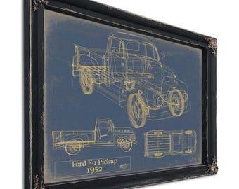 1952 Ford F1 Truck Model Mancave Blueprint Art