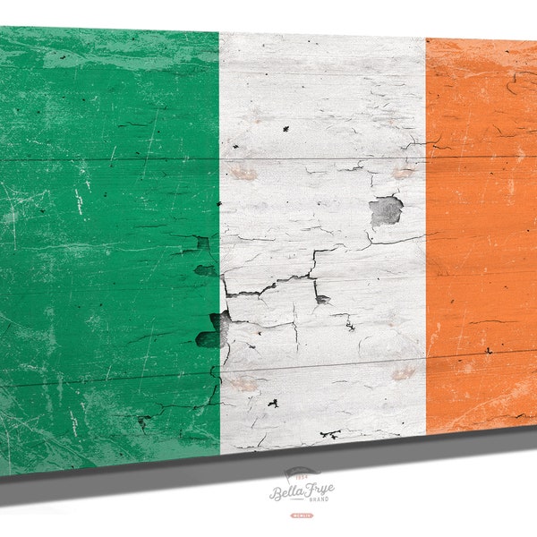 Ireland Flag Wall Art - Vintage Irish Flag Sign Weathered Wood Style on Canvas