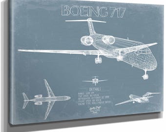 Boeing 717 Aircraft Blueprint Wall Art - Original Aviation Plane Print