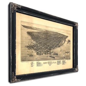 Key West Florida Vintage Map Wall Art - Bird's Eye View City Canvas Art