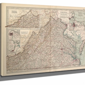 Framed Virginia Vintage Map - Ornate Embellishment Frame with Print