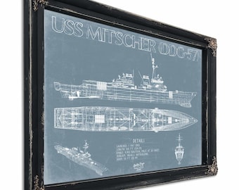 USS Mitscher (DDG-57) Blueprint Wall Art - Original Destroyer Print