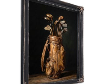 Vintage Golf Bag Canvas Print, Antique Clubs Art, Framed Masculine Den Decor