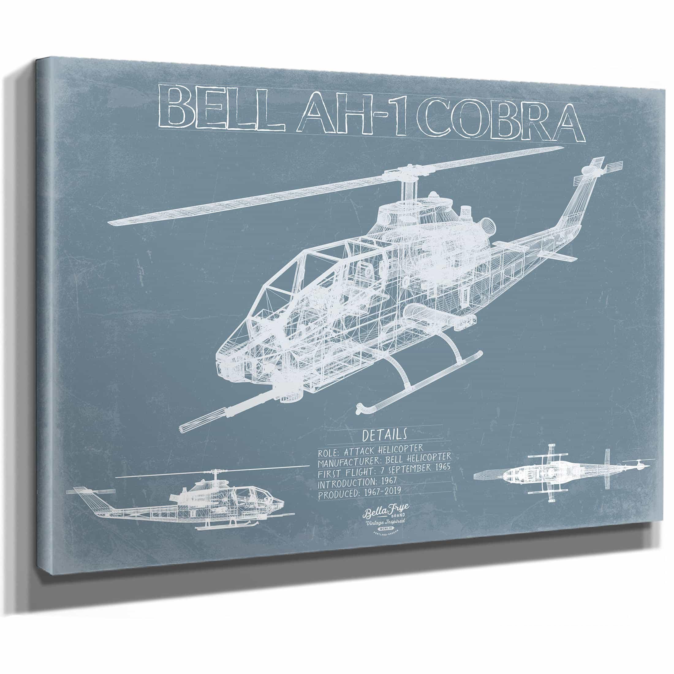 Bell AH-1 Cobra Helicopter Blueprint Wall Art - Original Aviation Print