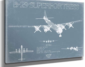 B-29 Superfortress Aircraft Blueprint Wall Art - Original Aviation Plane Print