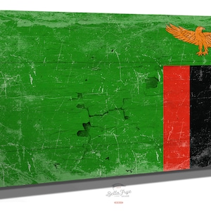 Zambia Flag Wall Art - Vintage Zambia Flag Sign Weathered Wood Style on Canvas