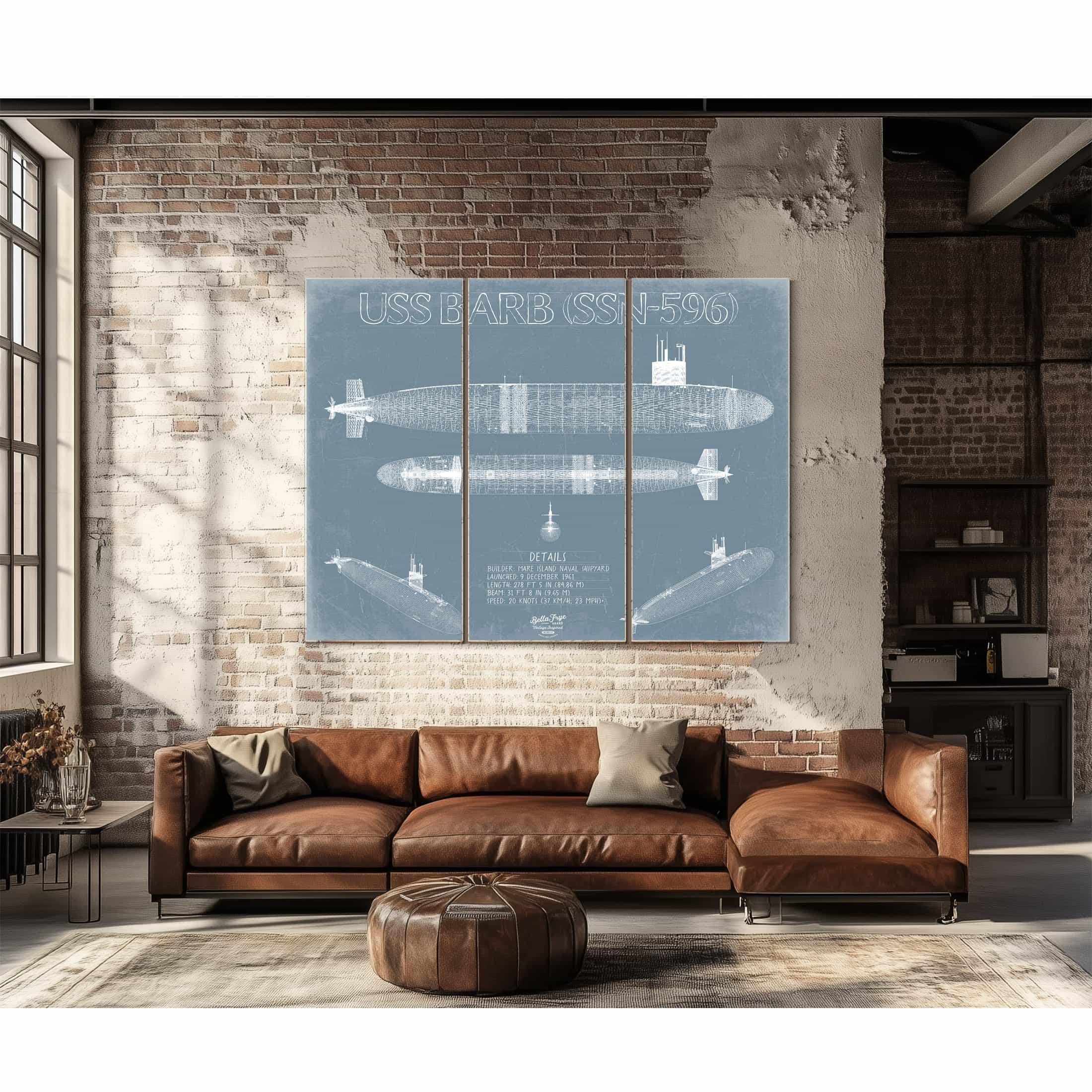 USS Barb (SSN-596) Blueprint Wall Art - Original Submarine Print