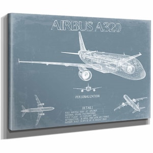 Airbus A320 Aircraft Blueprint Wall Art - Original Aviation Plane Print