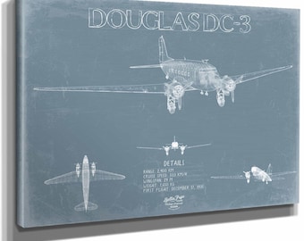 Douglas DC-3 Aircraft Blueprint Wall Art - Original Airplane Print