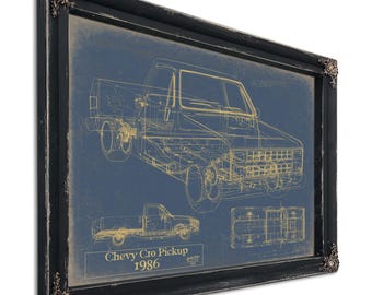 1986 Chevy C10 Blueprint Art: Vintage Car Model Print