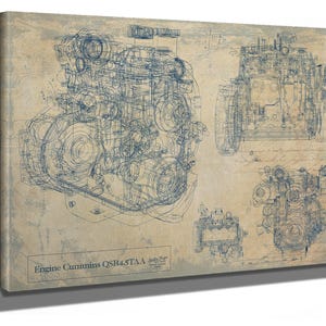 Vintage Engine Cummins QSB4 Print,  Original Blueprint Canvas
