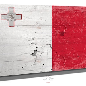 Malta Flag Wall Art - Vintage Malta Flag Sign Weathered Wood Style on Canvas