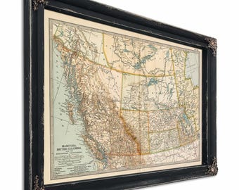 Framed Manitoba British Columbia And The Northwest Territories Vintage Map - Ornate Embellishment Frame with Print