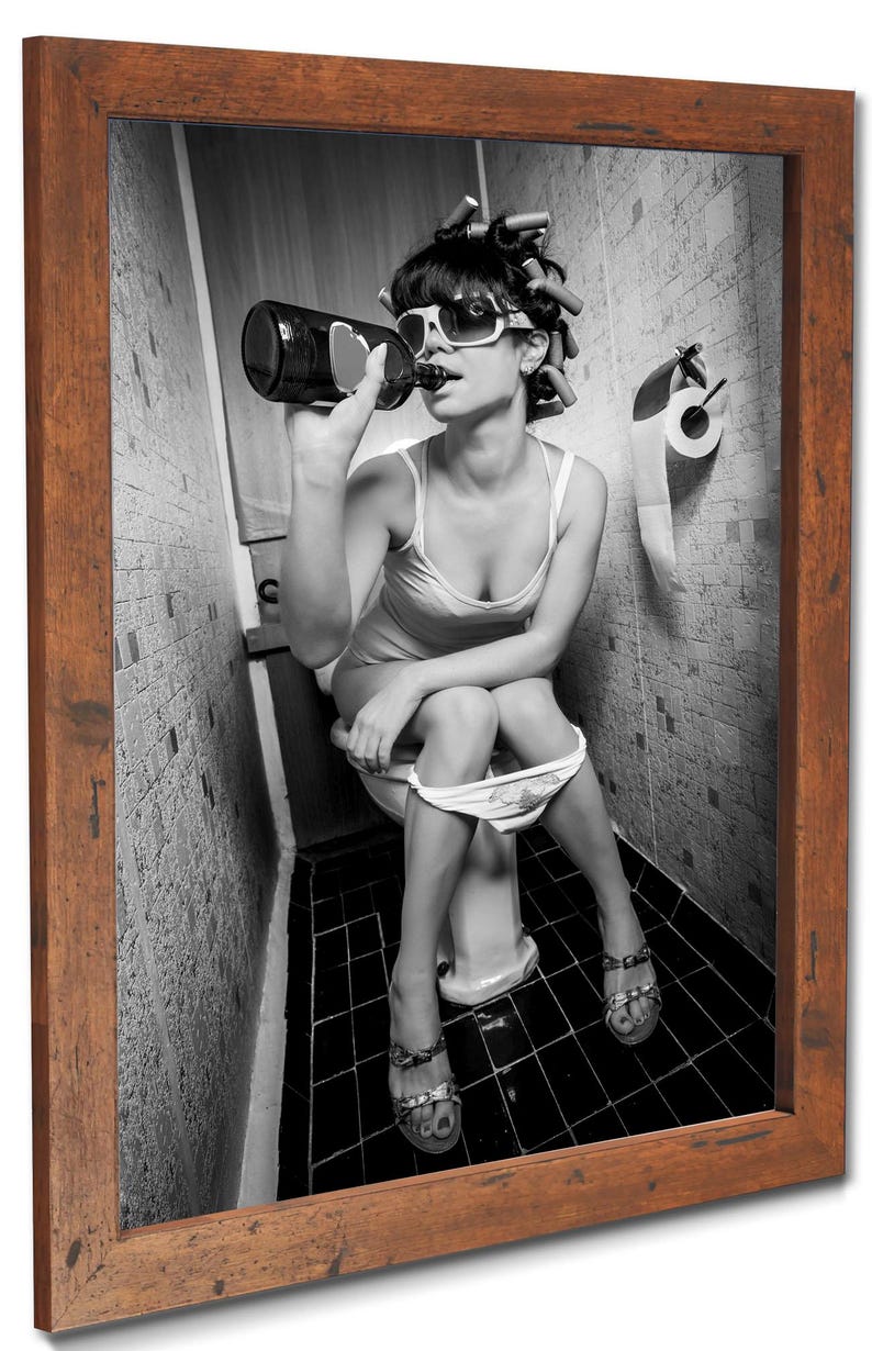 Whimsical drinking-themed toilet art, a funny bathroom poster print with a lighthearted twist.
