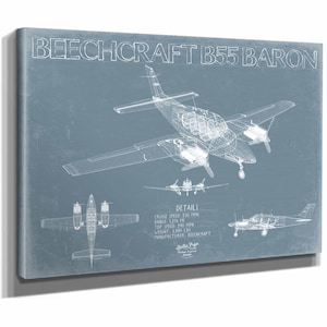 Beechcraft B55 Baron V03 Aircraft Blueprint Wall Art - Original Military Plane Print
