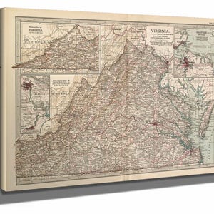 Framed Virginia Vintage Map - Ornate Embellishment Frame with Print