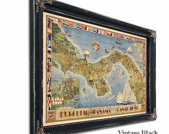 Framed Panama Vintage Map - Ornate Embellishment Frame with Print