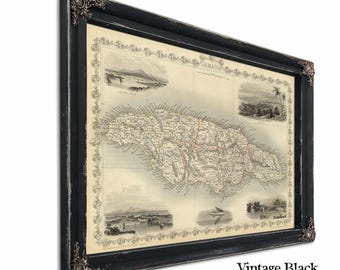 Framed Jamaica Vintage Map - Ornate Embellishment Frame with Print