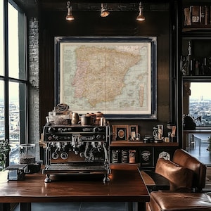 Framed Spain and Portugal Vintage Map - Ornate Embellishment Frame with Print