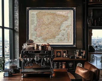 Framed Spain and Portugal Vintage Map - Ornate Embellishment Frame with Print