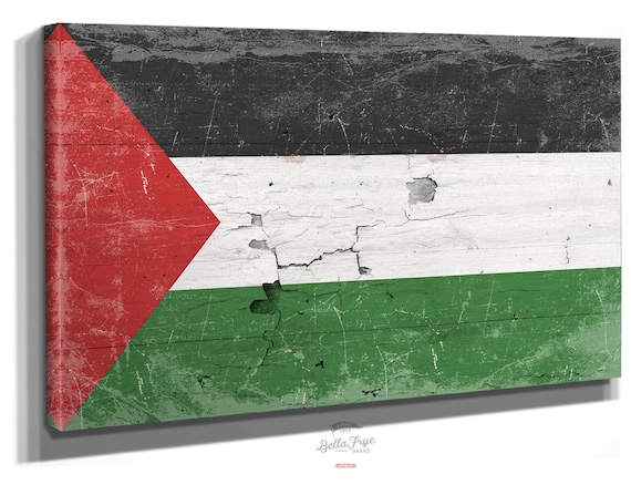 Vintage Palestine Flag Canvas Art: Distressed Wood Style