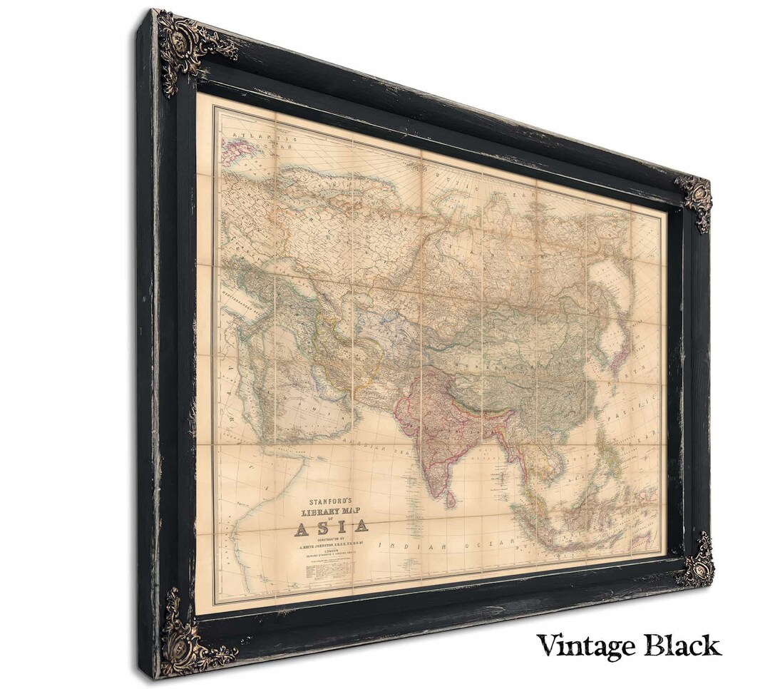 Framed Asia Vintage Map - Ornate Embellishment Frame With Print - Etsy