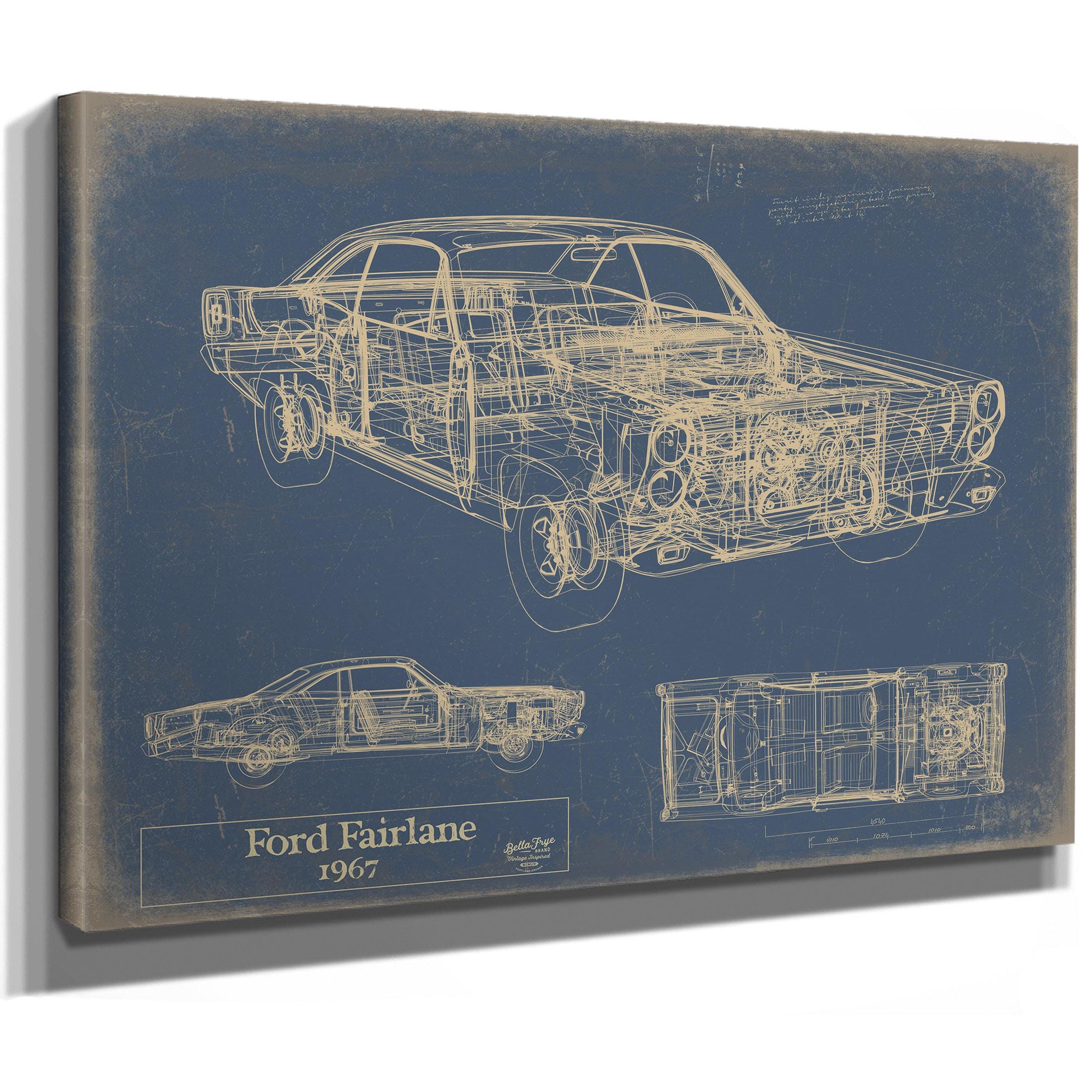 Vintage 1967 Ford Fairlane Car Model Print, Original Blueprint