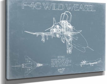 F-4G Wild Weasel Aircraft Blueprint Wall Art - Original Fighter Plane Print