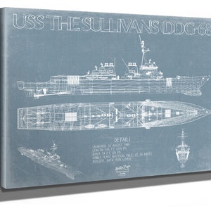 USS The Sullivans (DDG-68) Blueprint Wall Art - Original Destroyer Print