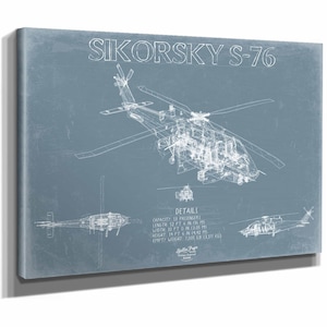 Sikorsky S76 Aircraft Blueprint Wall Art - Original Utility Helicopter Print