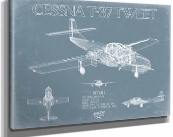 Cessna T-37 Tweet Aircraft Blueprint Wall Art - Original Airplane Print